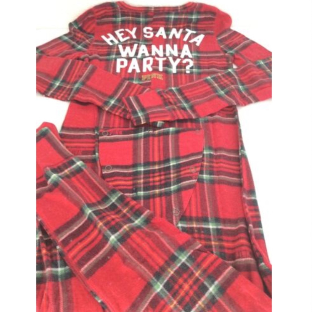 PINK Victoria's Secret Red Plaid 'Hey Santa Wanna Party?' Pajama Set